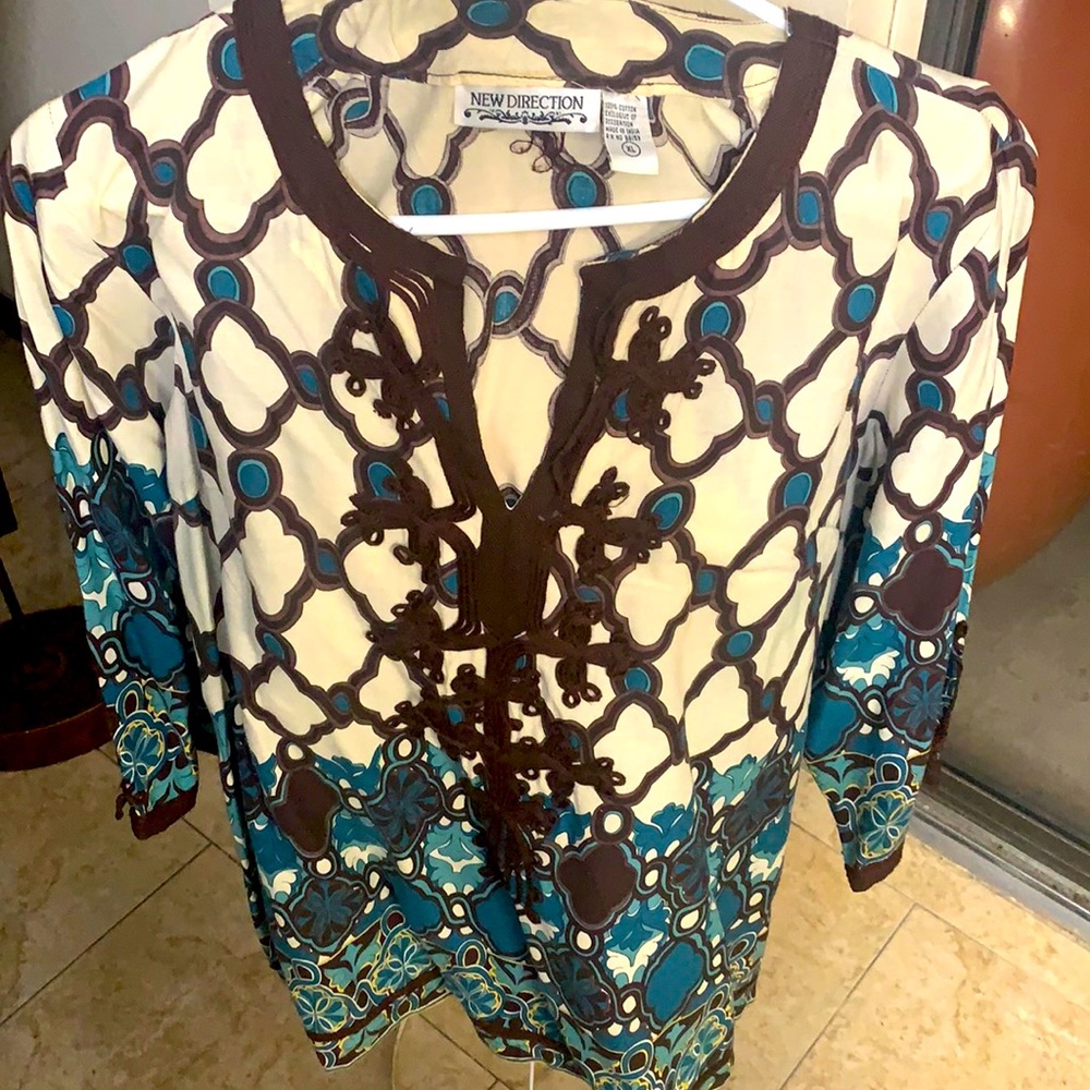 Beautiful New Direction Teal/Brown-Tunic Size XL